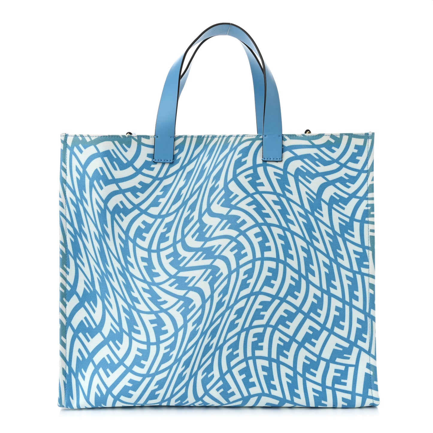X SARAH COLEMAN Glazed Canvas Vitello King FF Vertigo Shopping Tote Bag Cyber Blue White