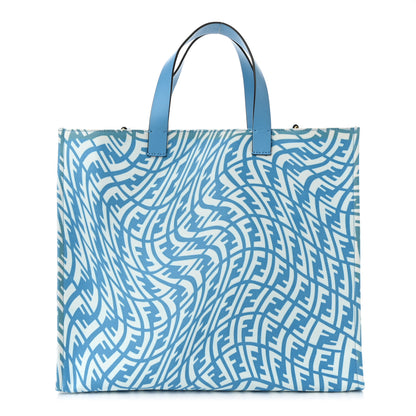 Fendi X SARAH COLEMAN Glazed Canvas Vitello King FF Vertigo Shopping Tote Bag Cyber Blue White 1 of 11