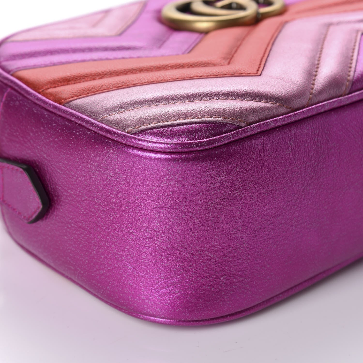 Gucci Laminated Nappa Matelasse Small GG Marmont Chain Shoulder Bag Fuxia Rosso Rosa 5 of 10