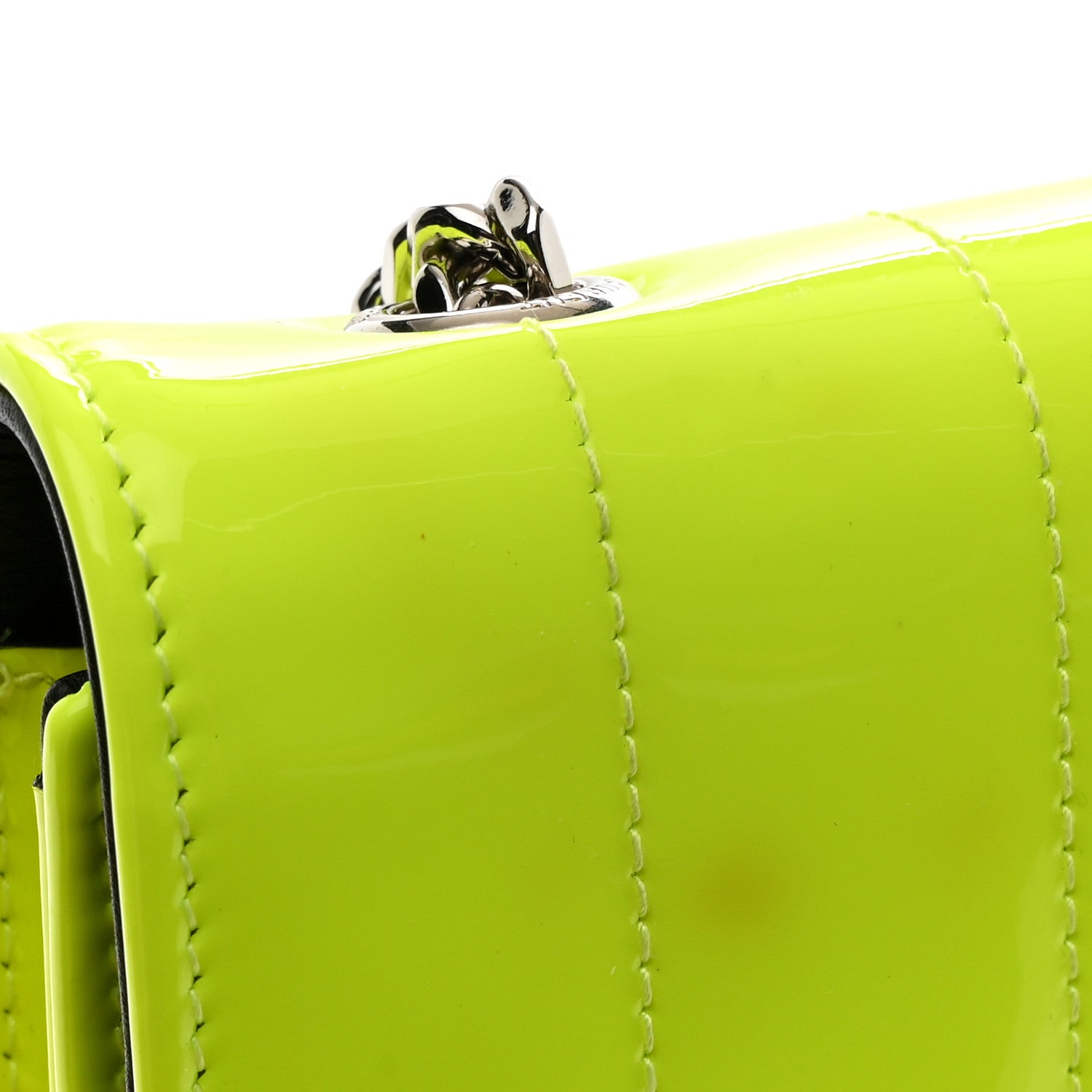 Saint Laurent Patent Calfskin Matelasse Monogram Vicky Chain Wallet Neon Yellow 15 of 18
