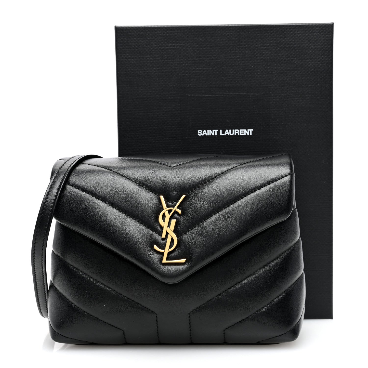 Saint Laurent Calfskin Y Quilted Monogram Toy Loulou Crossbody Bag Black 10 of 10