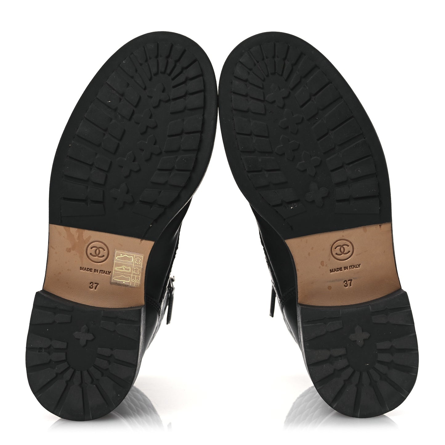 Calfskin Quilted Lace Up Combat Boots 37 Black