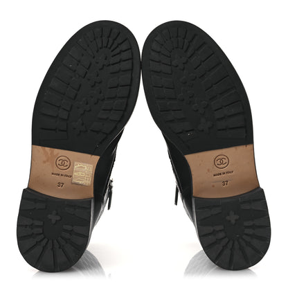 Chanel Calfskin Quilted Lace Up Combat Boots 37 Black 7 of 14