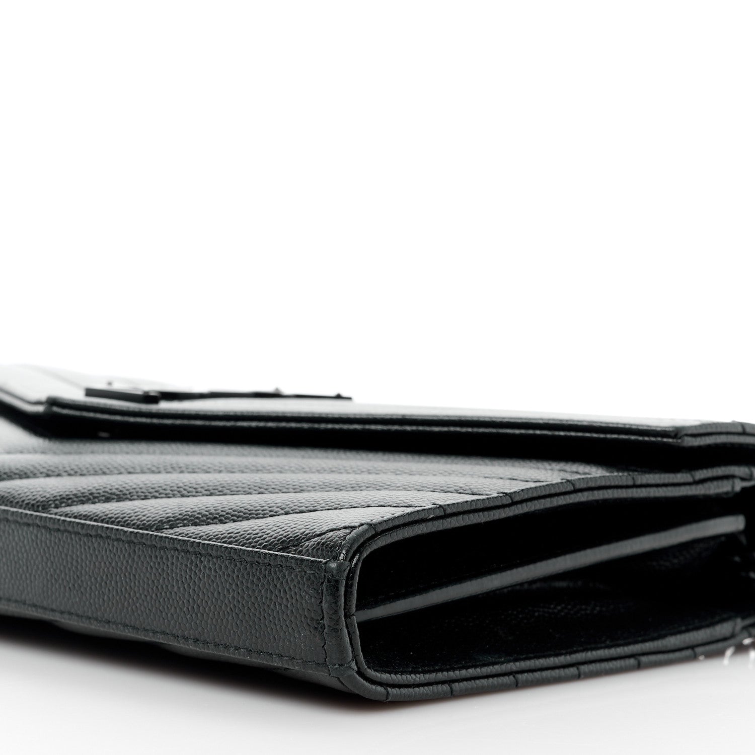 Saint Laurent Grain De Poudre Matelasse Chevron Monogram Monochrome Chain Wallet Black 10 of 15