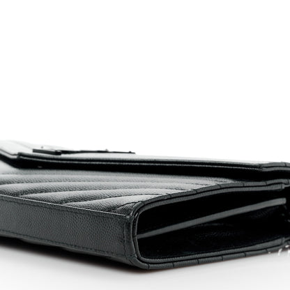 Saint Laurent Grain De Poudre Matelasse Chevron Monogram Monochrome Chain Wallet Black 10 of 15