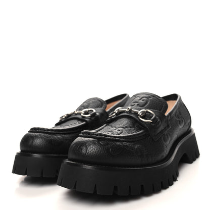 Gucci Piuma Calfskin GG Embossed Womens Horsebit Rock 20mm Loafers 38 Black 3 of 10