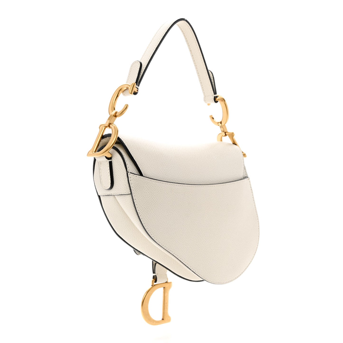 Grained Calfskin Mini Saddle Bag White
