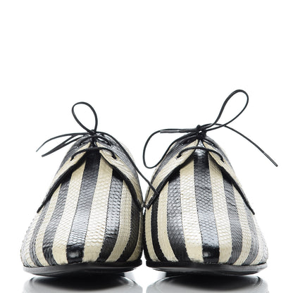 Saint Laurent Elaphe Snakeskin Striped Mens Jonas Derbies 43 Black White 2 of 9