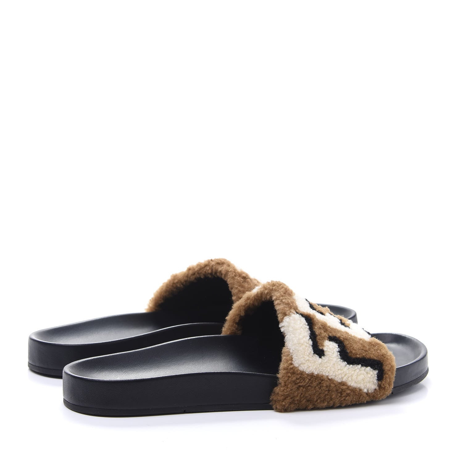 Fendi Shearling Logo Slide Sandals 10 Brown 4 of 8