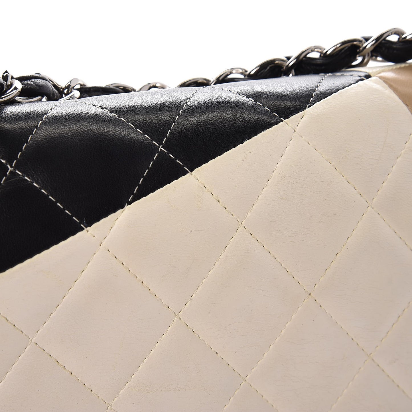 Lambskin Quilted Colorblock Jumbo Double Flap Black White Beige