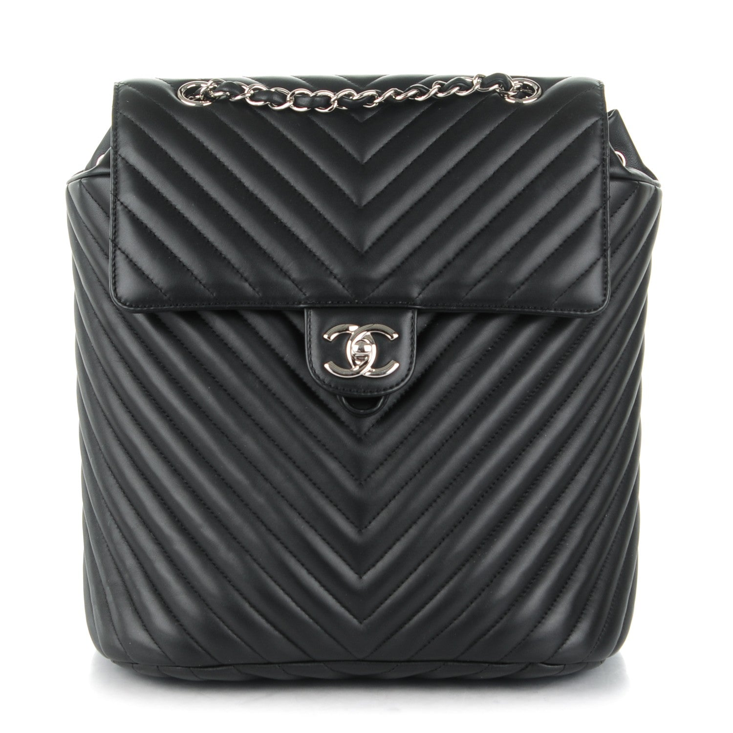 Chanel Calfskin Chevron Quilted Large Urban Spirit Backpack Black 1 of 8