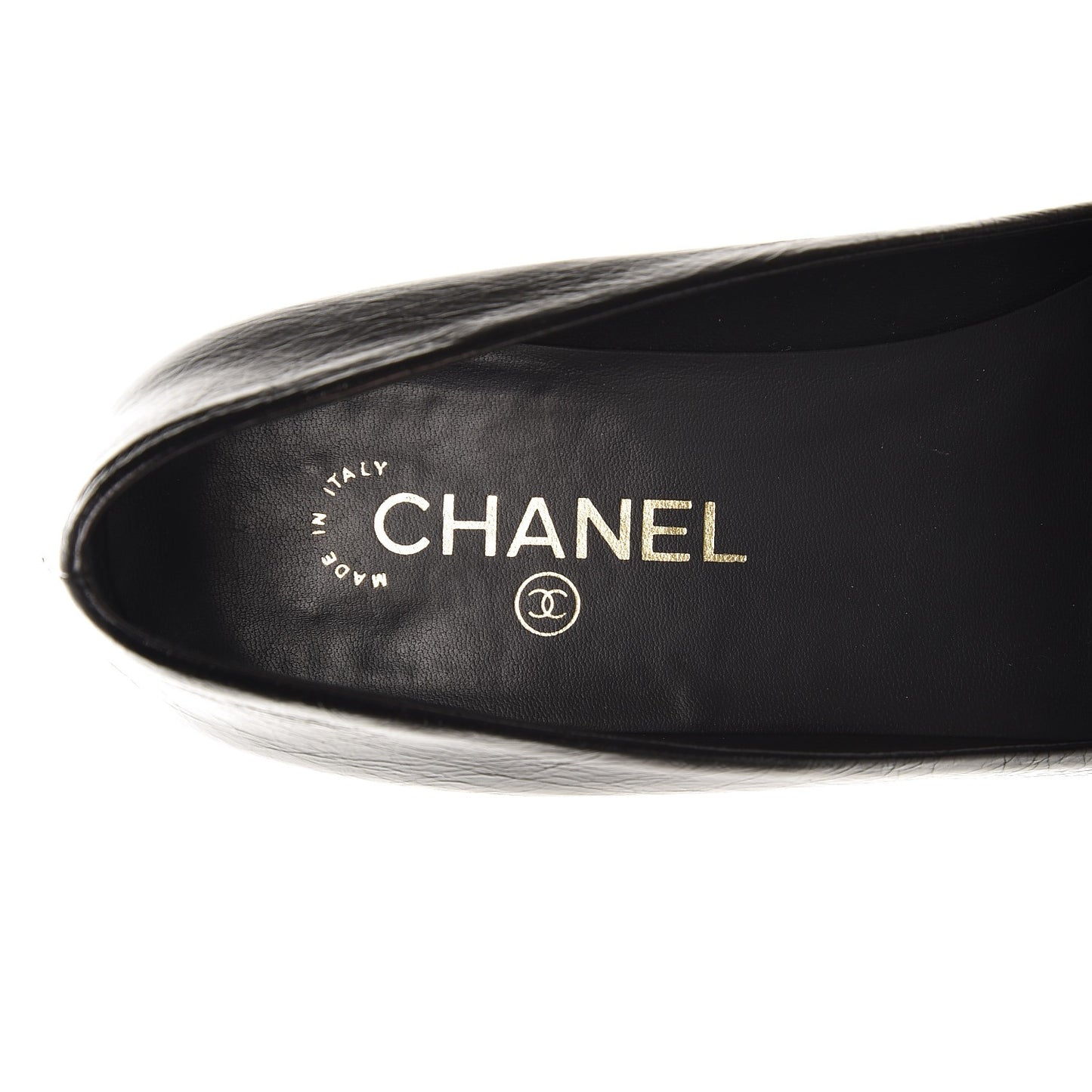 Glazed Calfskin Patent CC Cap Toe Ballerina Flats 40.5 Black