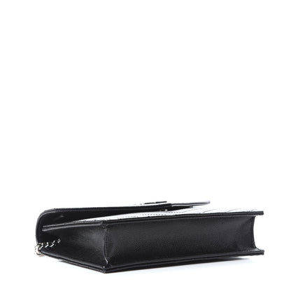 Saint Laurent Grain De Poudre Matelasse Chevron Monogram Envelope Chain Wallet Black 4 of 9