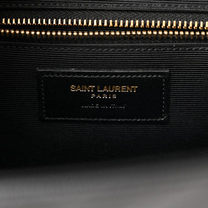 Saint Laurent Grain De Poudre Matelasse Chevron Large Monogram Satchel Black 6 of 10