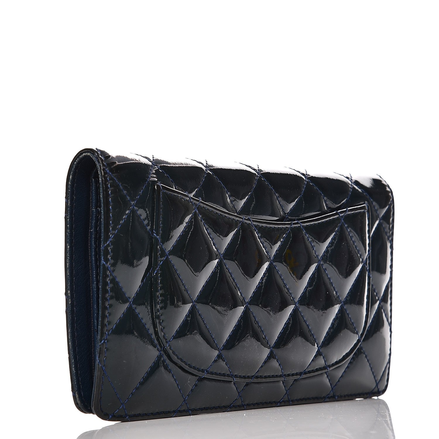 Chanel Patent Quilted Yen Wallet Dark Blue 3 of 14