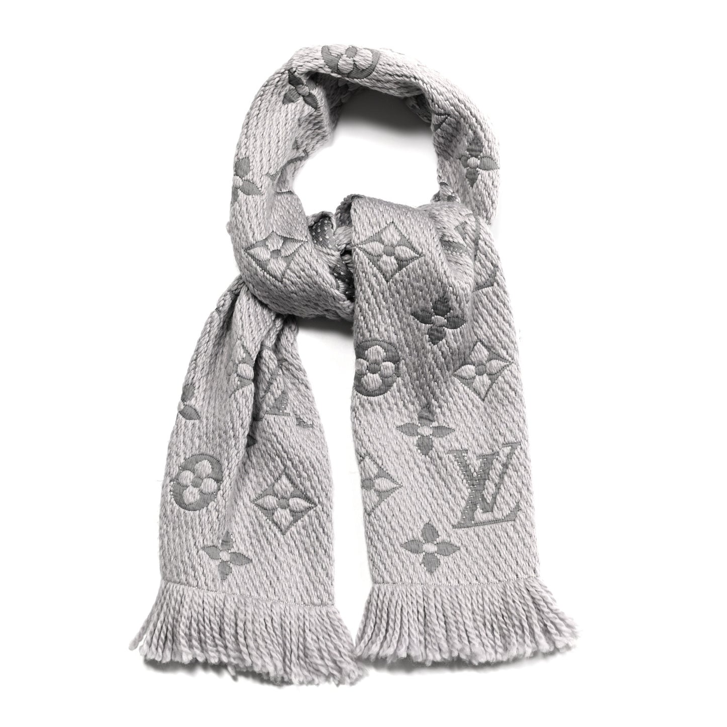 Wool Silk Logomania Scarf Pearl Grey
