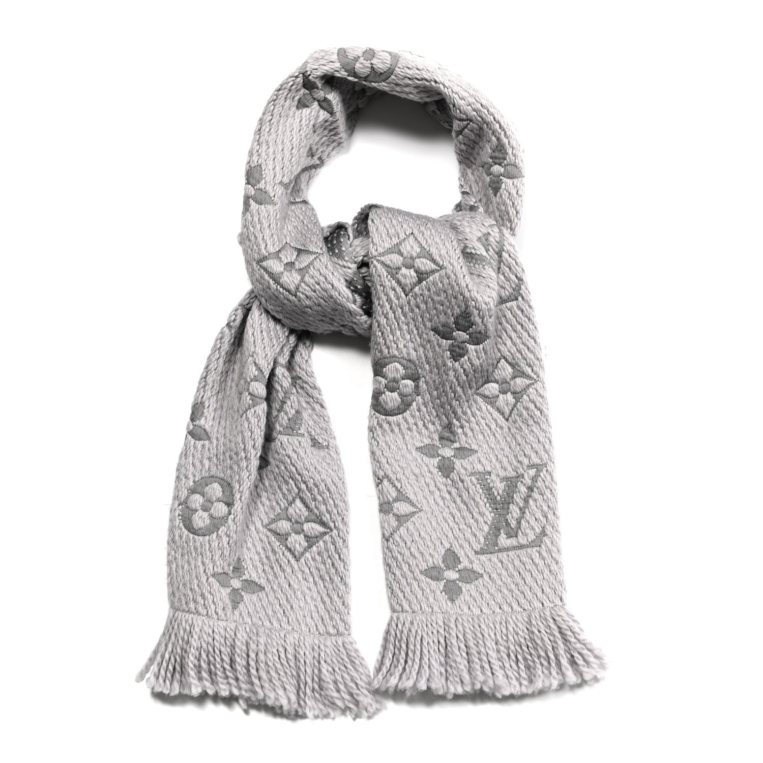 Louis Vuitton Wool Silk Logomania Scarf Pearl Grey 1 of 4