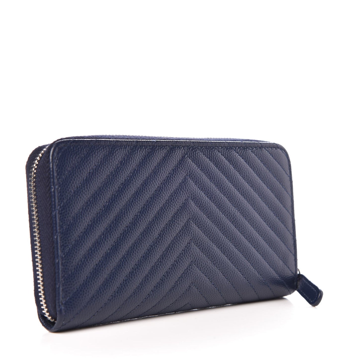 Caviar Chevron Quilted Small Zip Around Wallet Blue