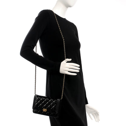 Chanel Patent Calfskin Quilted Boy Wallet On Chain WOC Black 2 of 8