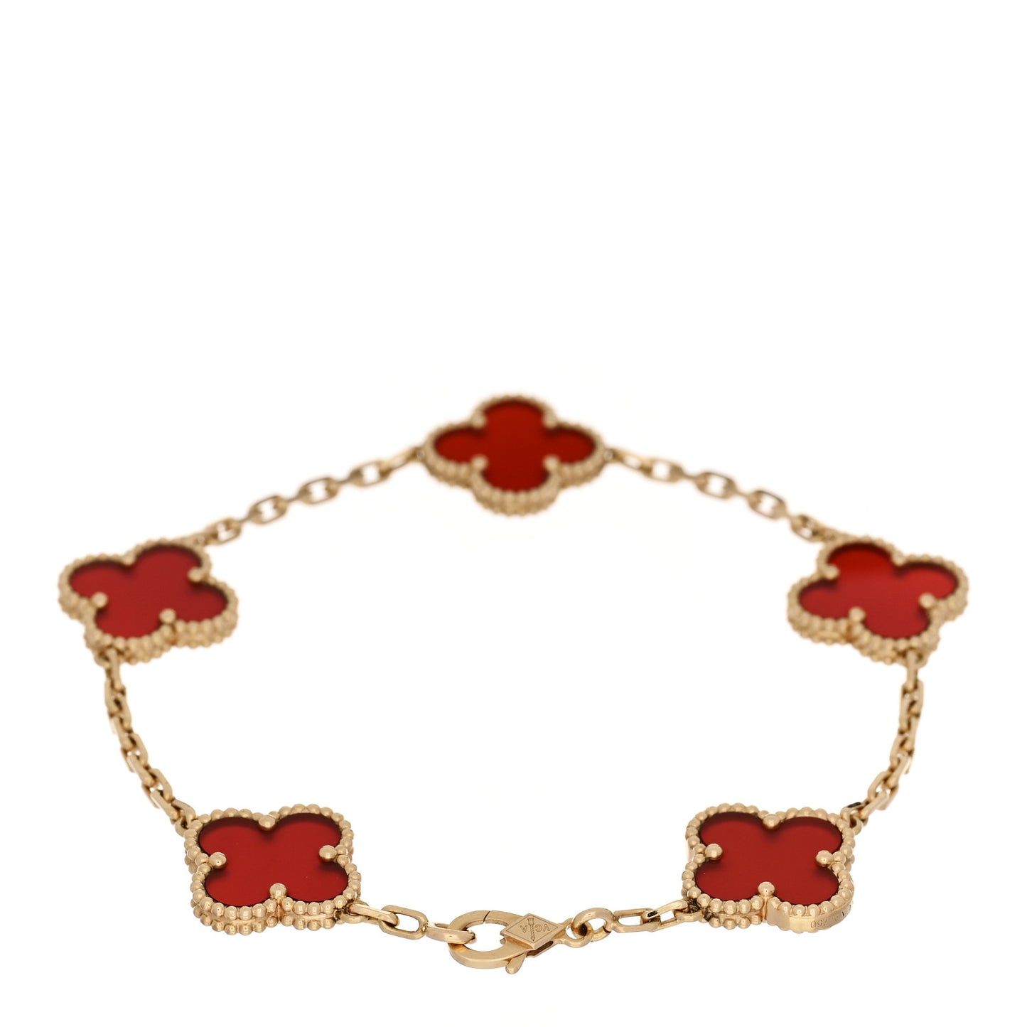 18K Yellow Gold Carnelian 5 Motifs Vintage Alhambra Bracelet