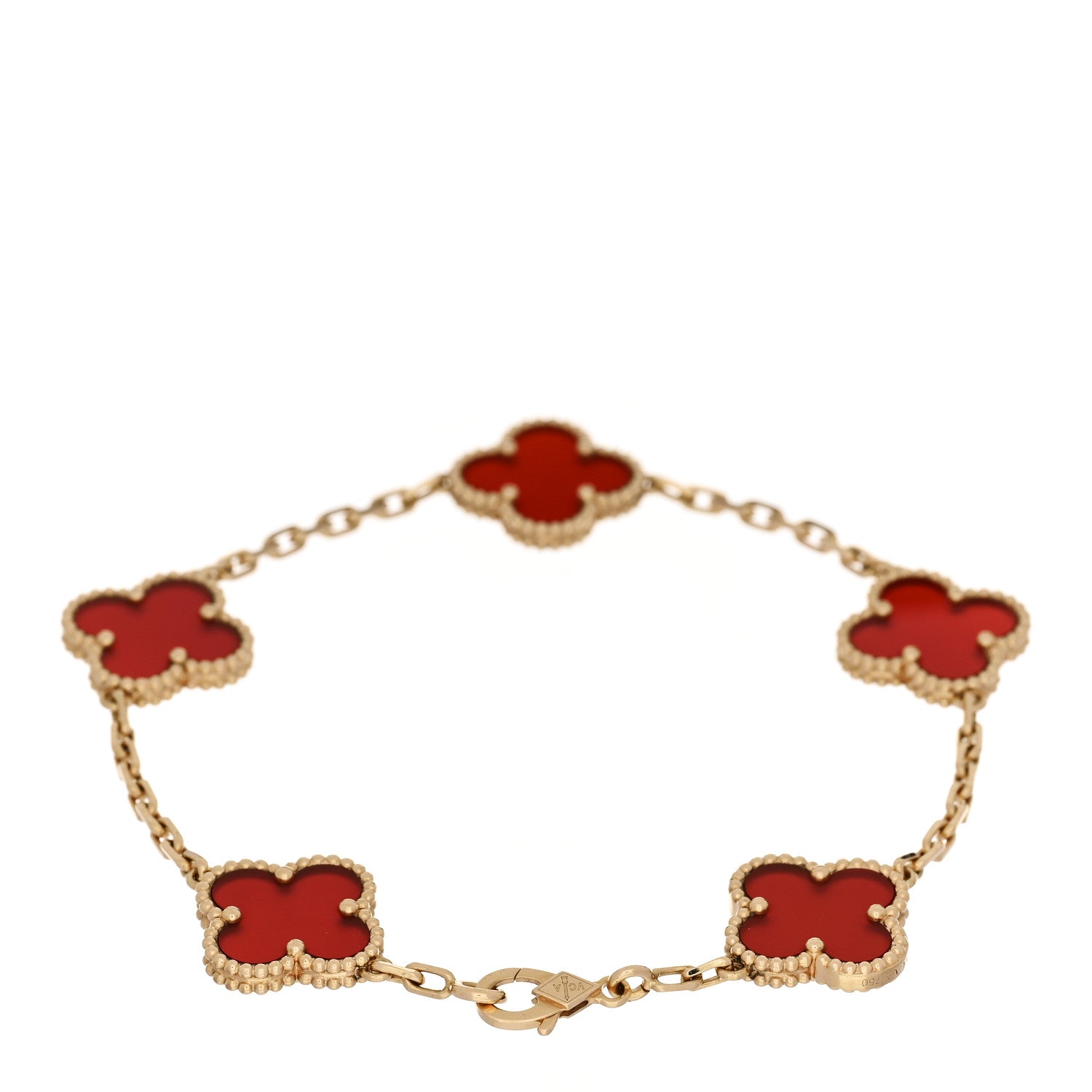 Van Cleef & Arpels 18K Yellow Gold Carnelian 5 Motifs Vintage Alhambra Bracelet 2 of 5
