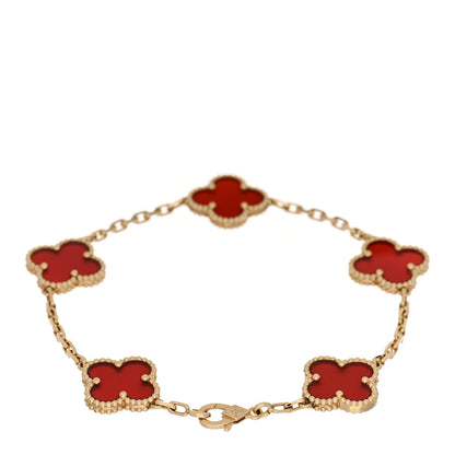 Van Cleef & Arpels 18K Yellow Gold Carnelian 5 Motifs Vintage Alhambra Bracelet 2 of 5