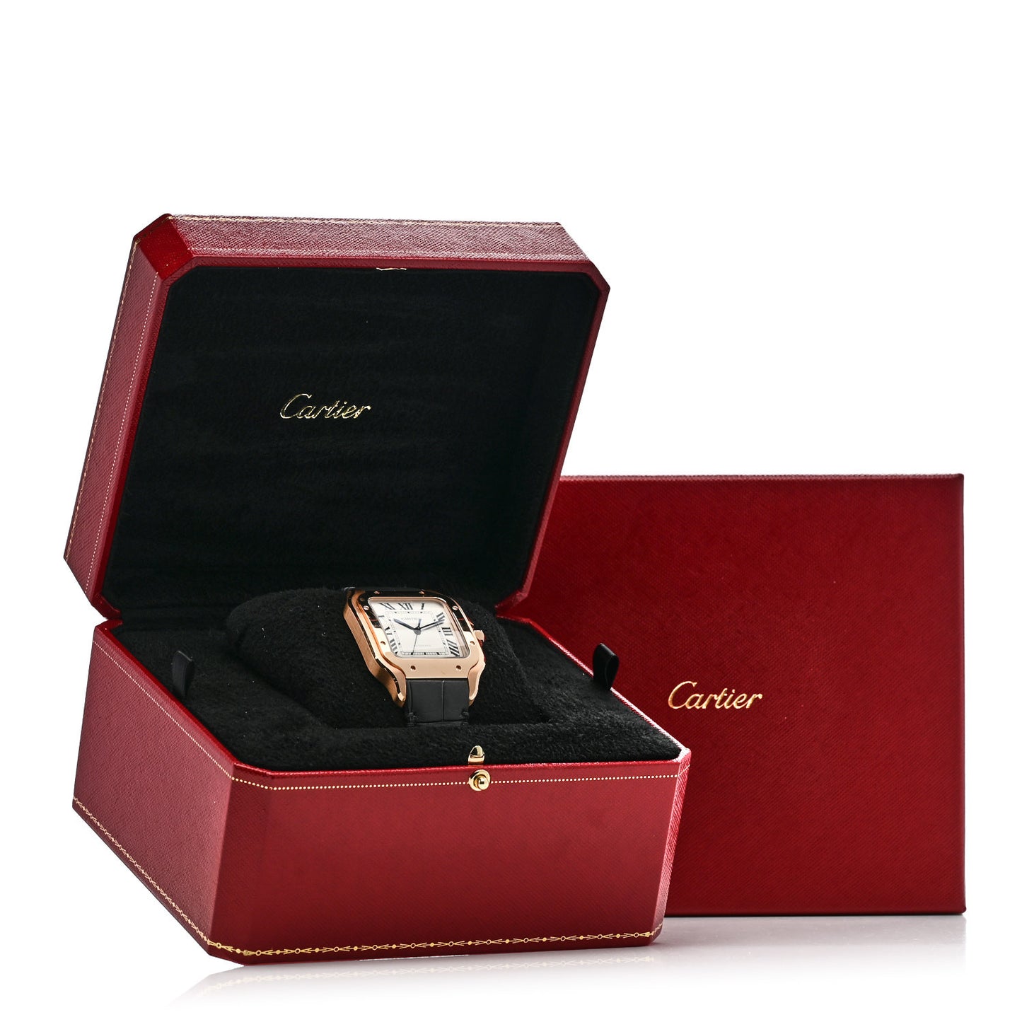 18K Pink Gold Alligator 39.8mm Santos de Cartier Automatic Watch Grey