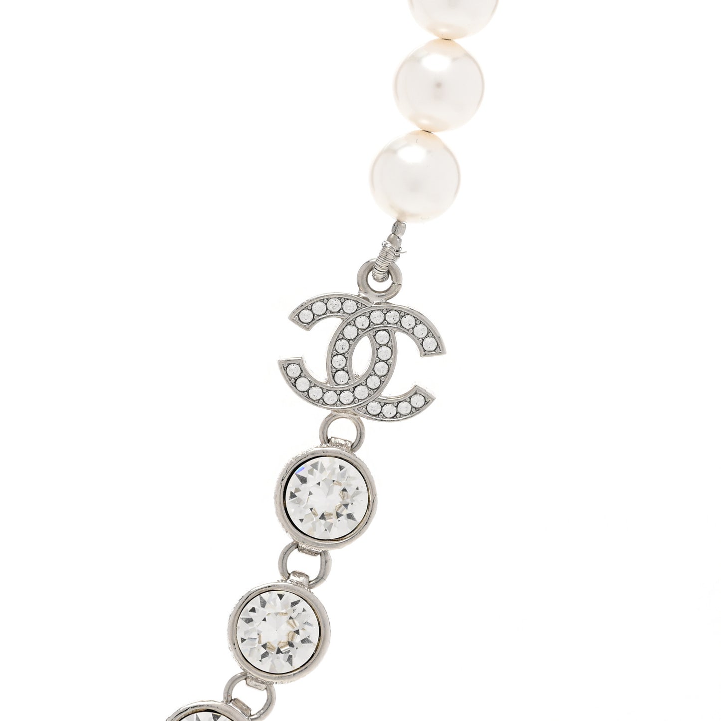 Pearl Crystal CC Choker Necklace Silver
