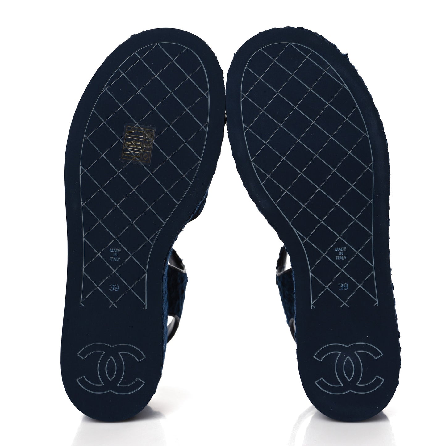 Cotton Tweed Quilted CC Platform Sandals 39 Navy Blue
