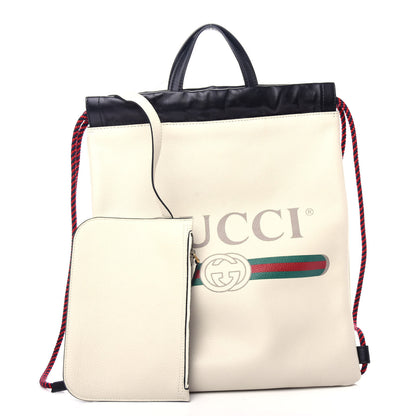 Gucci Calfskin Logo Drawstring Backpack Mystic White 3 of 12
