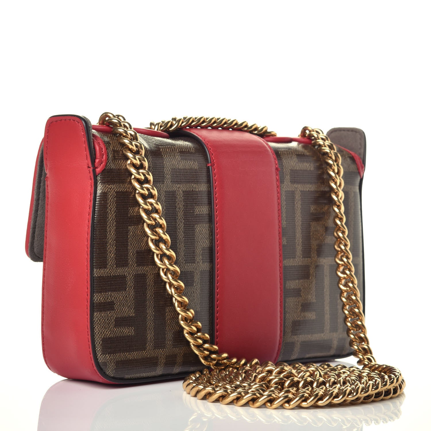 Fendi Glazed Fabric Vitello Century FF 1974 Stamp Patch Mini Double F Crossbody Bag Mogano Panna Fragola 3 of 9