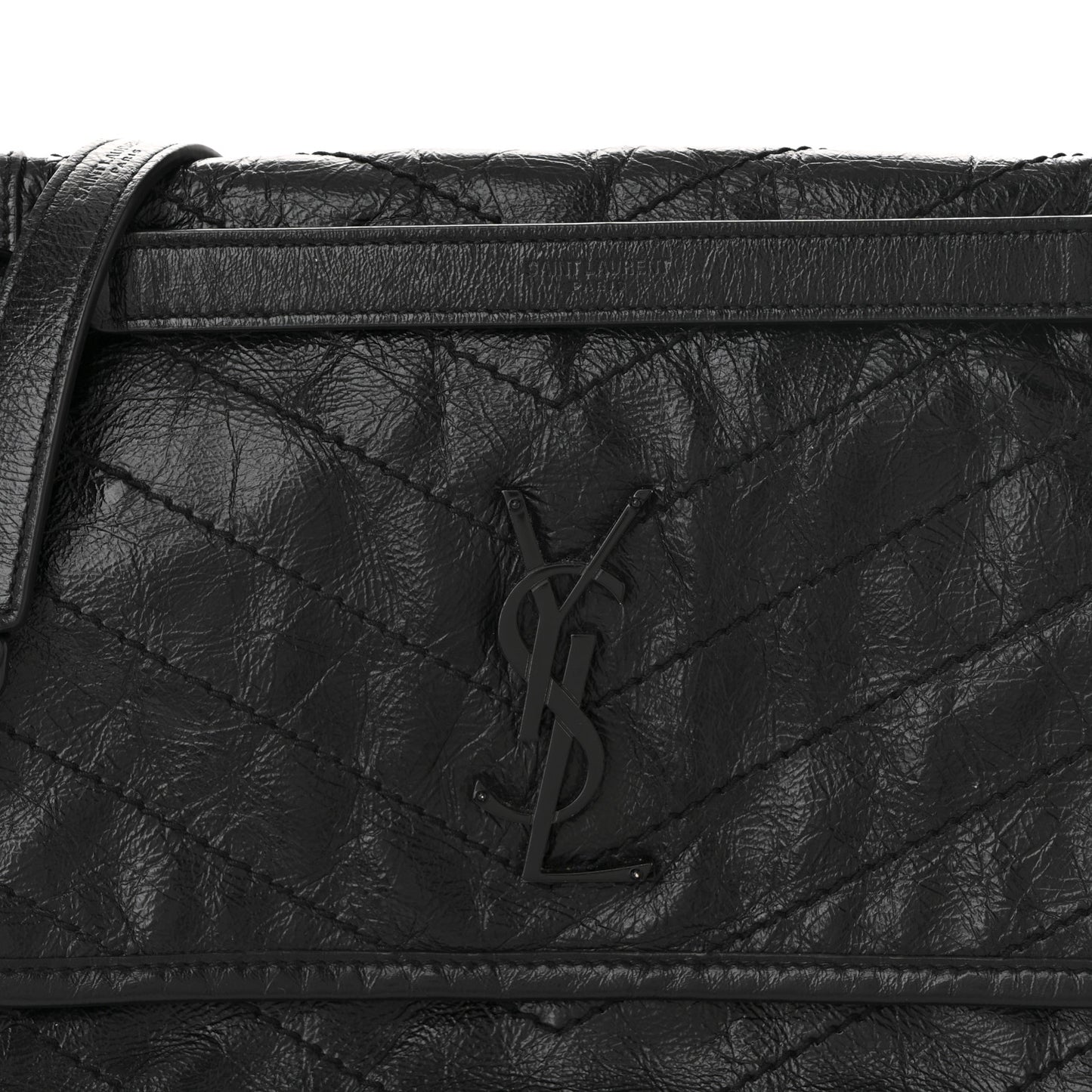 Crinkled Calfskin Matelasse Monogram Medium Niki Chain Satchel Black