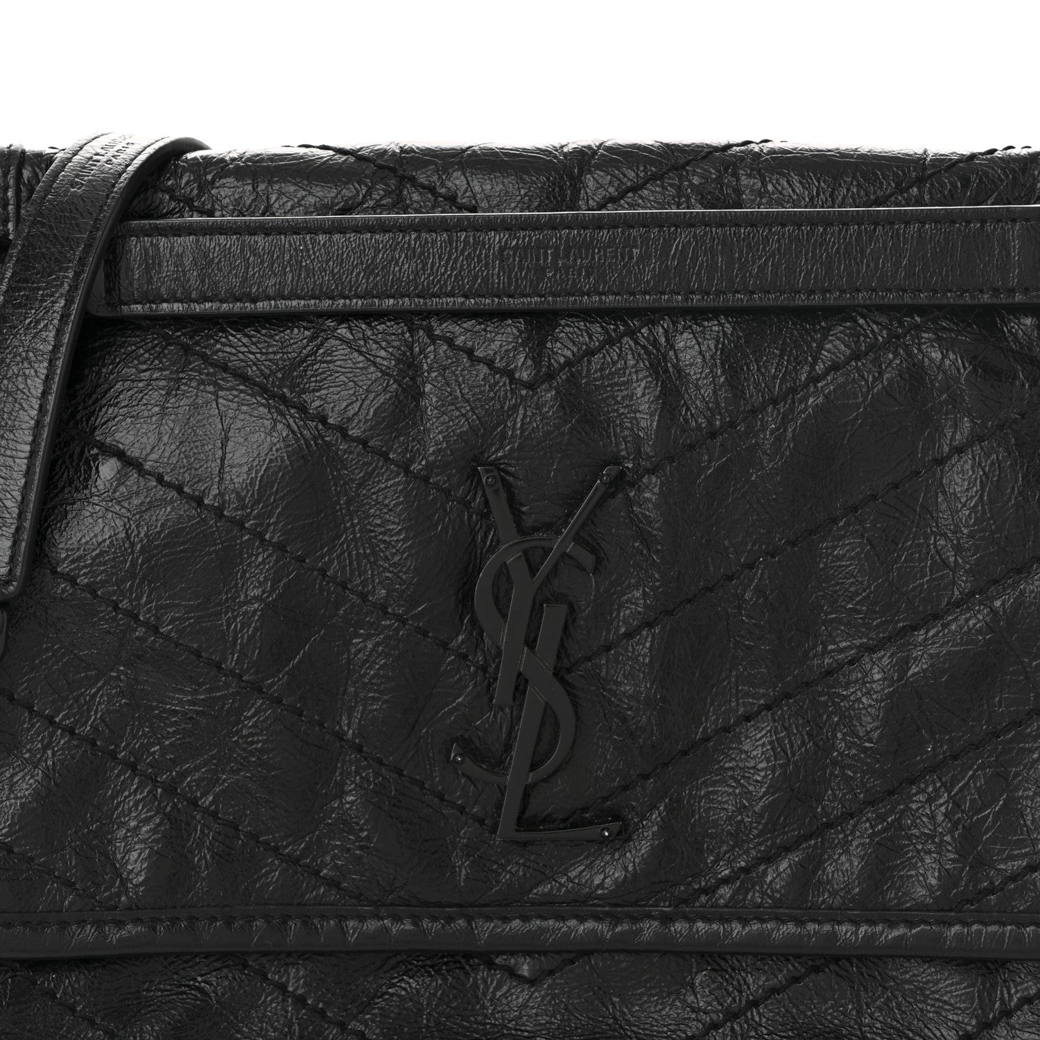 Saint Laurent Crinkled Calfskin Matelasse Monogram Medium Niki Chain Satchel Black 14 of 19