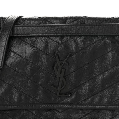 Saint Laurent Crinkled Calfskin Matelasse Monogram Medium Niki Chain Satchel Black 14 of 19