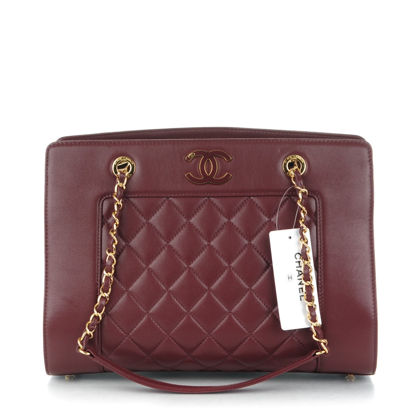 Sheepskin Quilted Mademoiselle Vintage Shopping Tote Burgundy