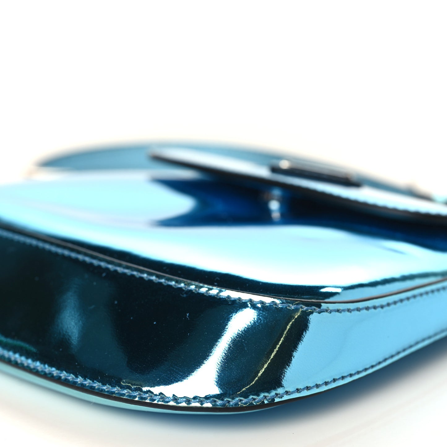 Metallic Brushed Calfskin Mini Cleo Flap Adjustable Strap Shoulder Bag Blue