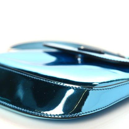 Prada Metallic Brushed Calfskin Mini Cleo Flap Adjustable Strap Shoulder Bag Blue 8 of 8