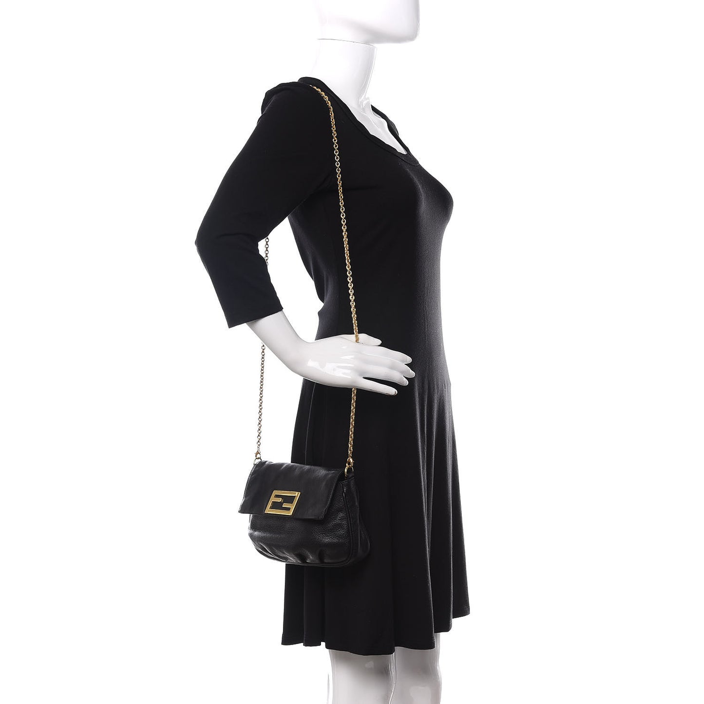 Vitello Flamingo Fendista Pouchette Crossbody Black
