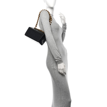 Stella McCartney Crocodile Embossed Medium Chunky Chain Bag Black 2 of 10