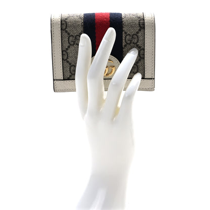 Gucci GG Supreme Monogram Textured Dollar Calfskin Web Ophidia Card Case Beige Ebony Mystic White 2 of 7