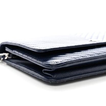 Chanel Caviar Chevron Quilted Wallet On Chain WOC Navy 10 of 13