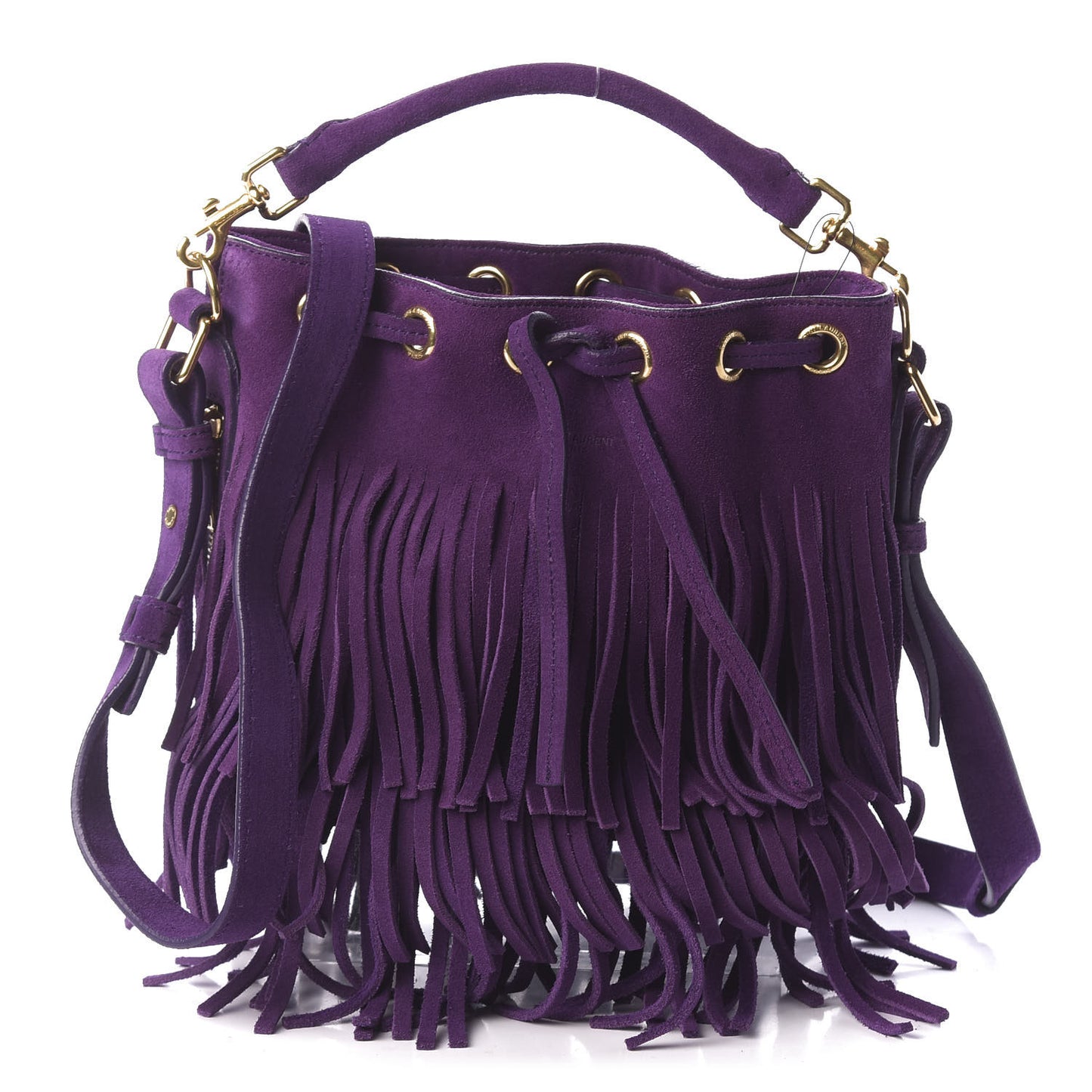 Suede Calfskin Small Emmanuelle Fringe Bucket Bag Violet