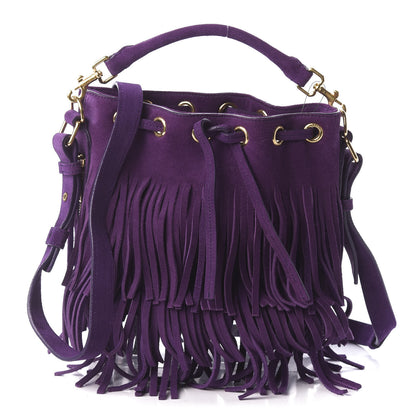 Saint Laurent Suede Calfskin Small Emmanuelle Fringe Bucket Bag Violet 1 of 9