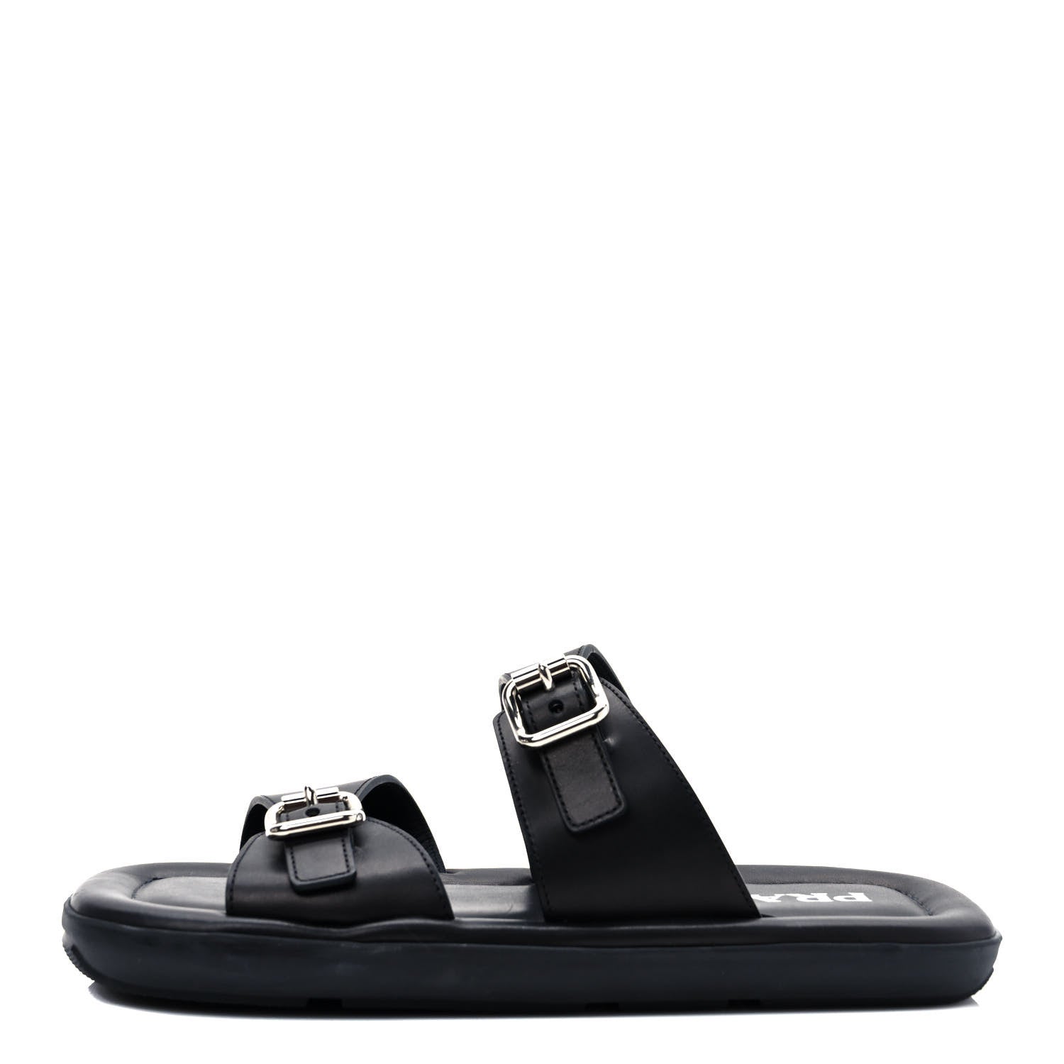 Prada Natural Calfskin Double Buckle 20mm Sandals 39 Black 1 of 9