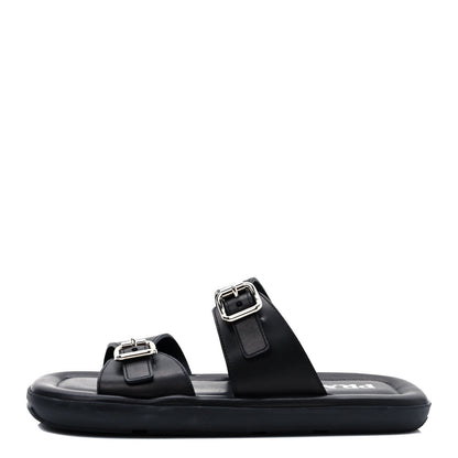 Prada Natural Calfskin Double Buckle 20mm Sandals 39 Black 1 of 9