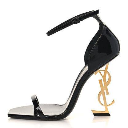 Saint Laurent Patent Calfskin Opyum 110 Sandals 38.5 Black Gold 1 of 9