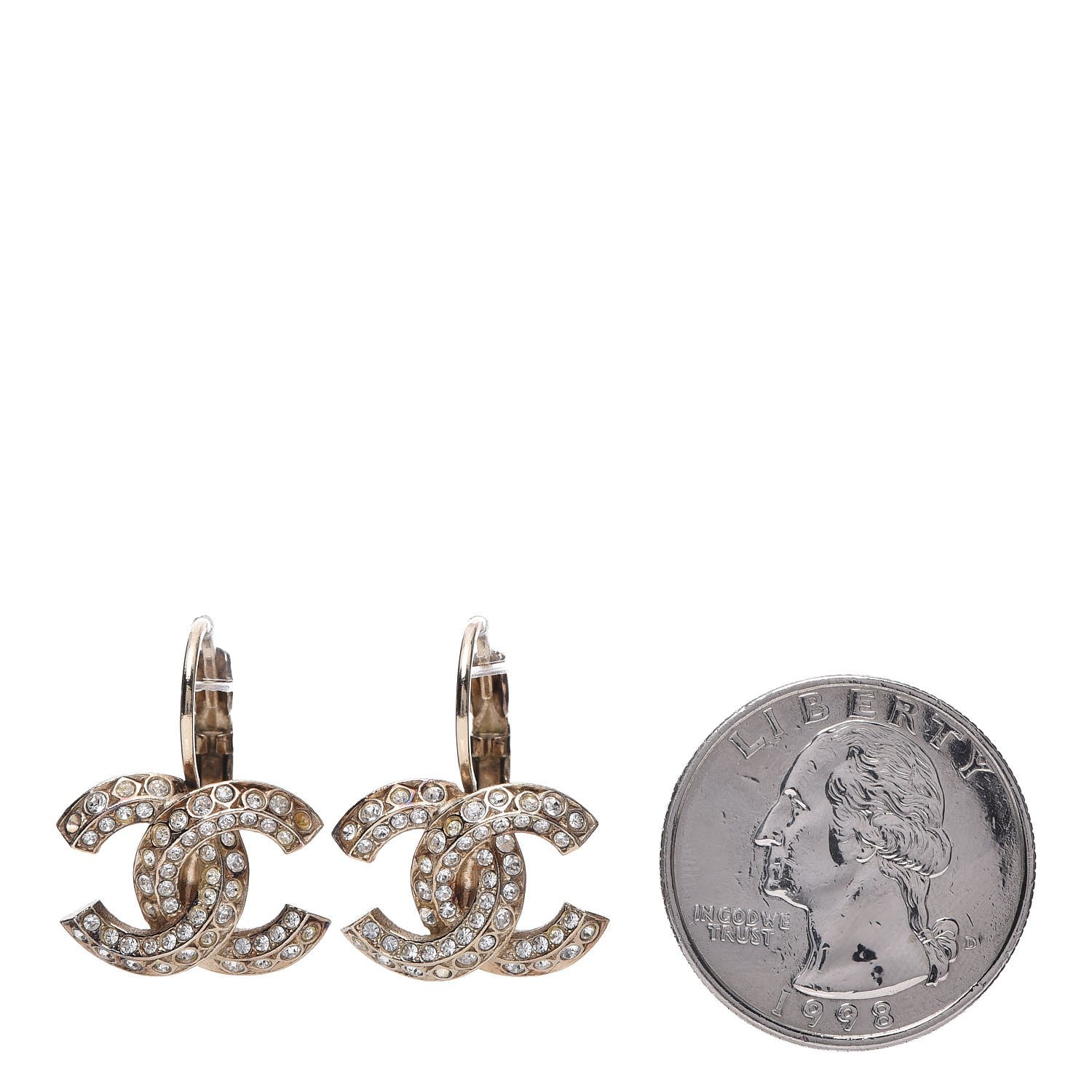 Chanel Crystal CC Dangle Earrings Gold 2 of 6