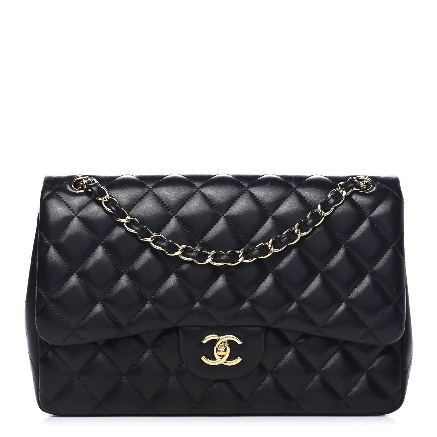 Lambskin Quilted Jumbo Double Flap Black