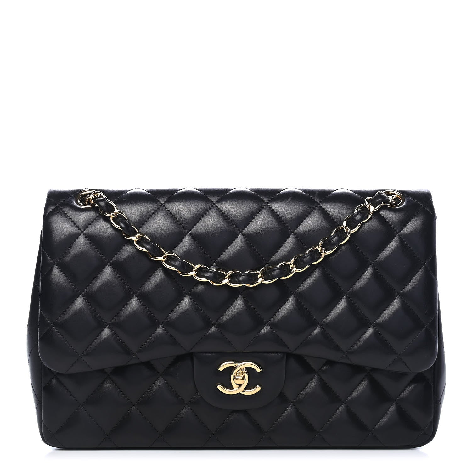 Chanel Lambskin Quilted Jumbo Double Flap Black 1 of 9