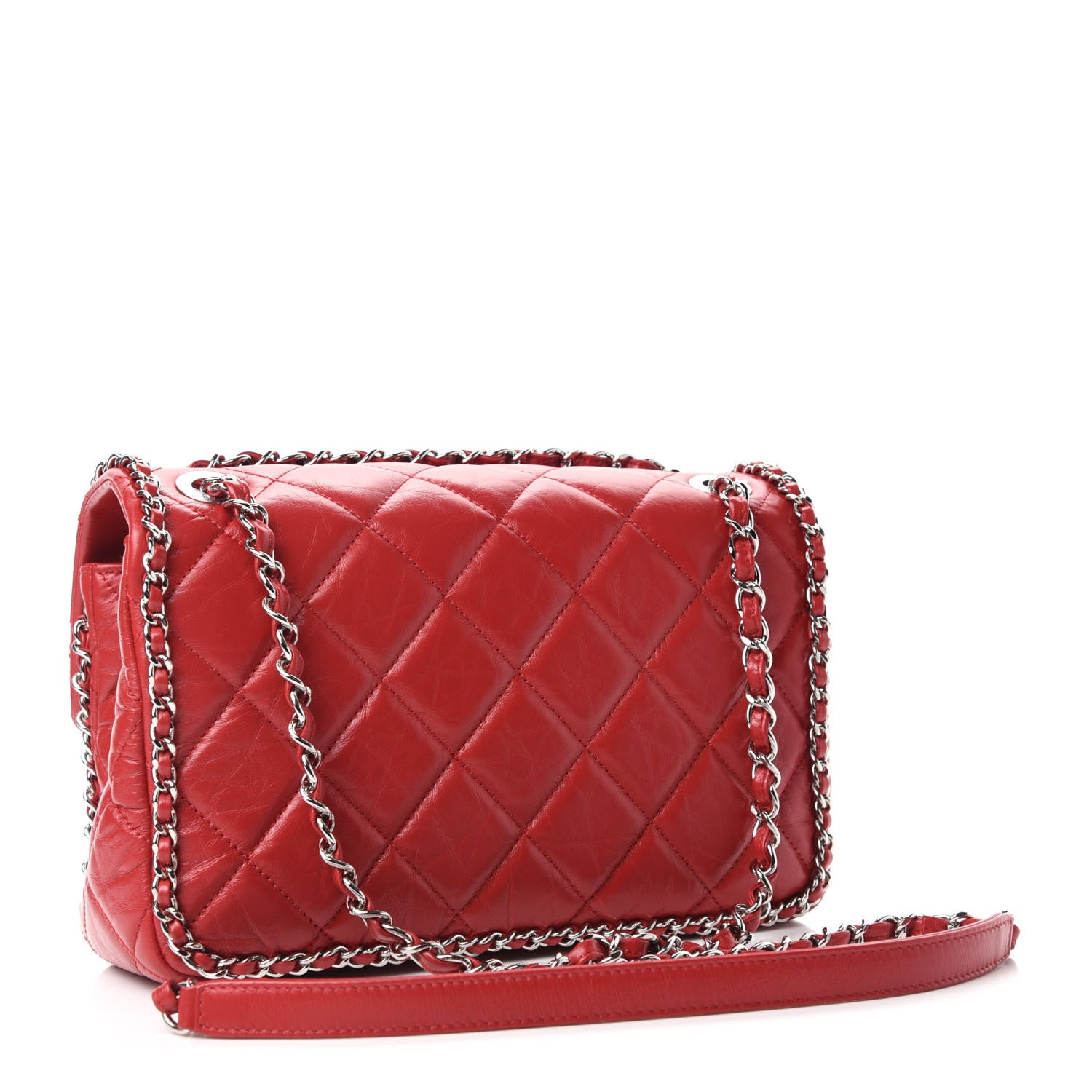 Chanel Crumpled Calfskin Medium Chain All Over Flap Red 4 of 12